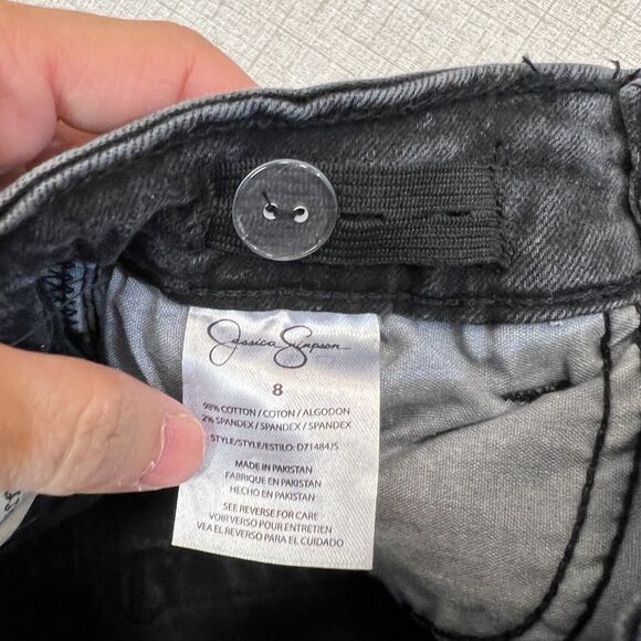Jessica Simpson Kiss Me Skinny Roll Cuff Jeans Girls 8 Black Wash Denim Mid Rise - Picture 5 of 11